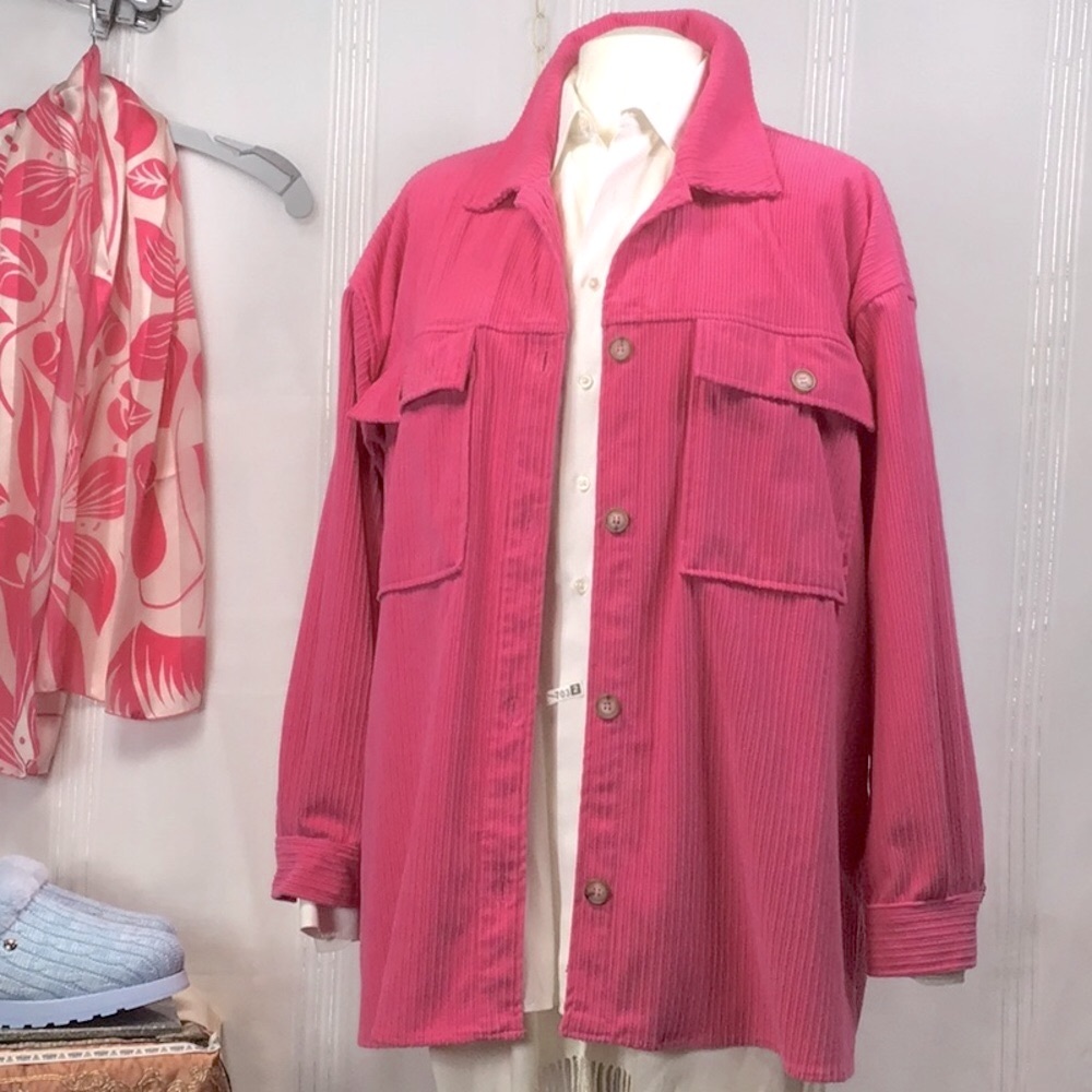 Rewind << Soft Pink Chenille Corduroy Button Front Shirt Jacket Sz.1X